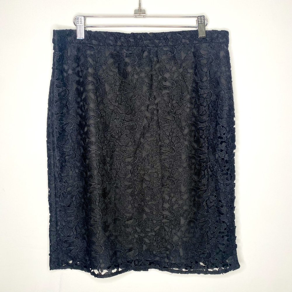 J. Crew Black Lace Fitted Knee Length Skirt